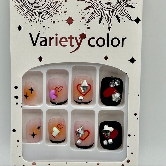 Variety Color Press-On Nails Red Black - Picture 1 of 3